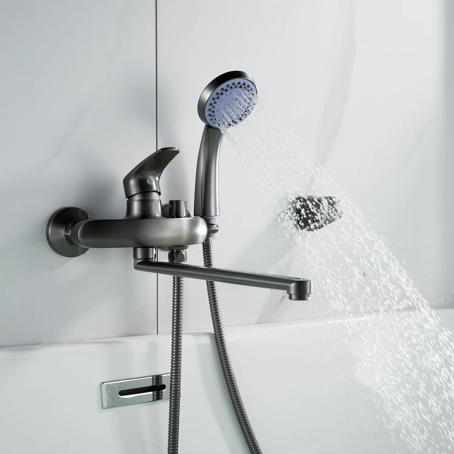 Смеситель для ванны Shevanik S5072T, оружейная сталь