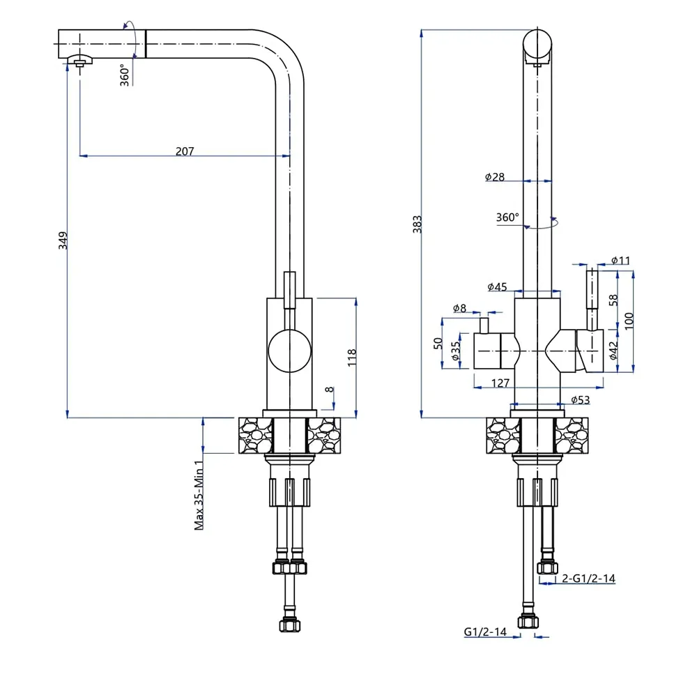 Смеситель для кухни с подключением фильтра GranFest Z-5421, графит
