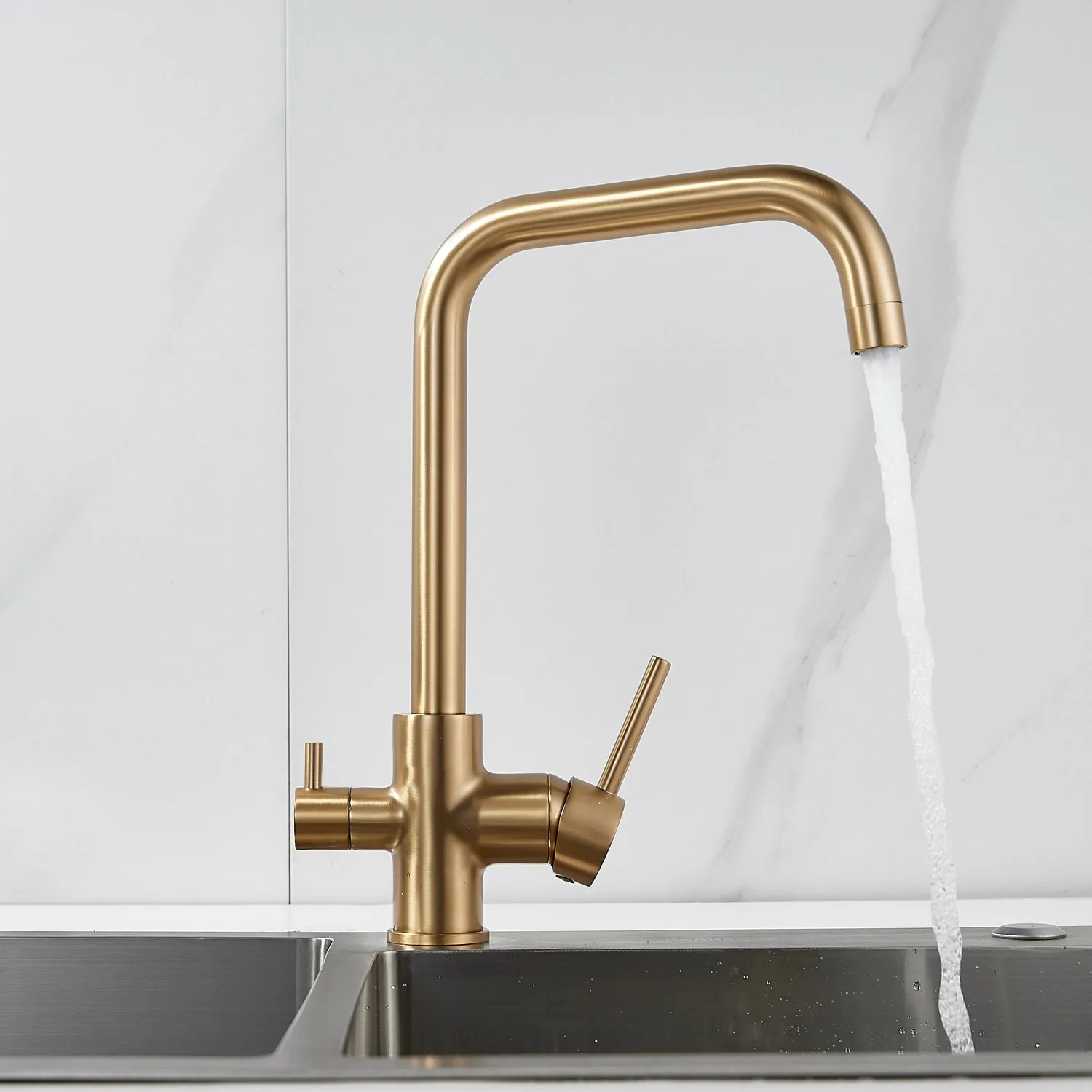 Смеситель для кухни с подключением фильтра Shevanik S228G, золотой сатин