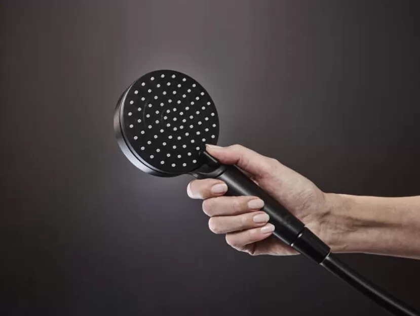 Душевая система Showerpipe 230 1jet с термостатом, EcoSmart Hansgrohe Vernis Shape 26097670, матовый черный