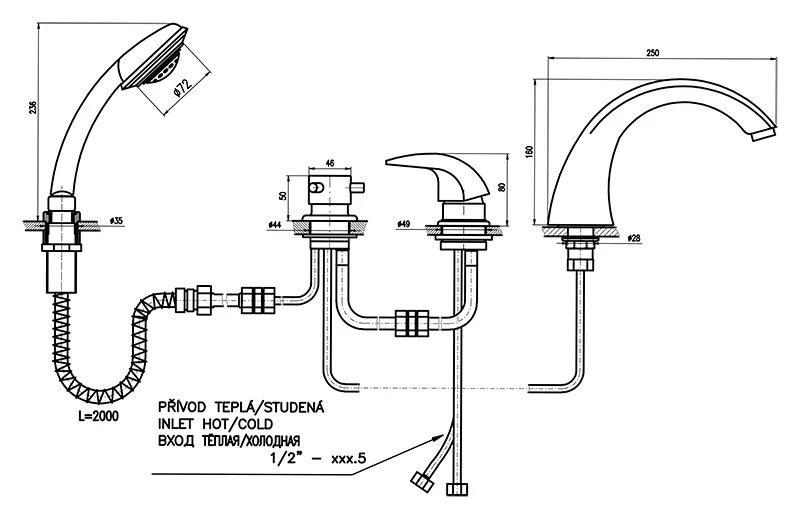 Смеситель на борт ванны Rav Slezak Dunaj D469.5PZ