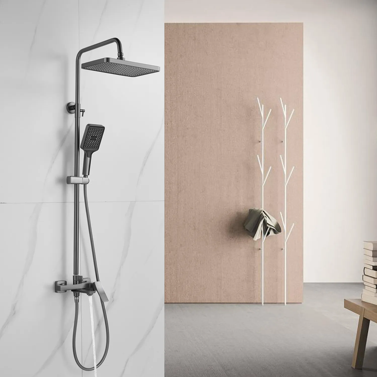 Душевая система Shevanik S4436T, оружейная сталь