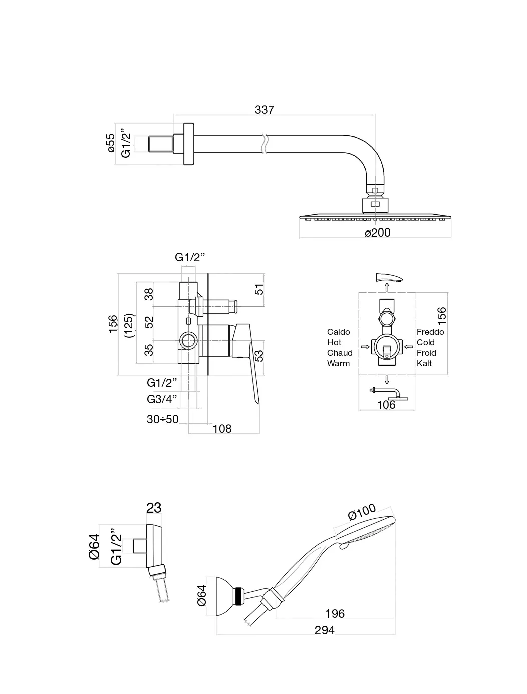 Душевая система Fiore KEVON BLACK MATT 81NN7557, черный
