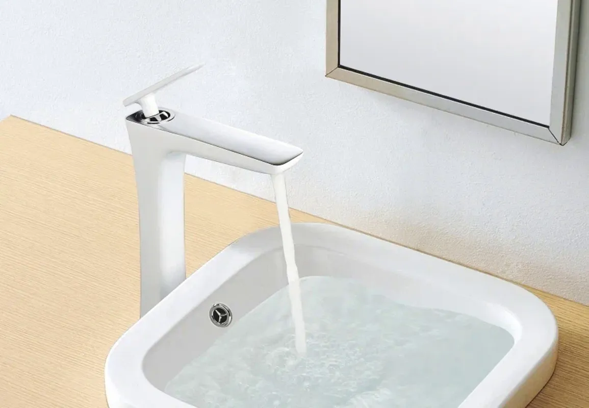 Смеситель для раковины высокий Rose R16F R1611F, белый/хром