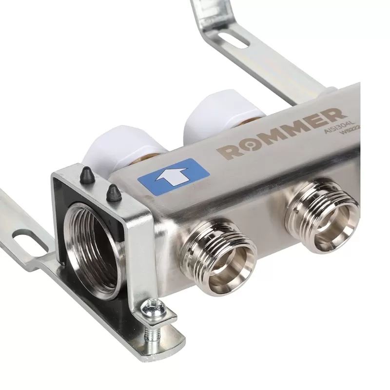 Коллектор Rommer 1"x3/4" на 2 контура с запорными клапанами (нерж. сталь) (RMS-3201-000002)