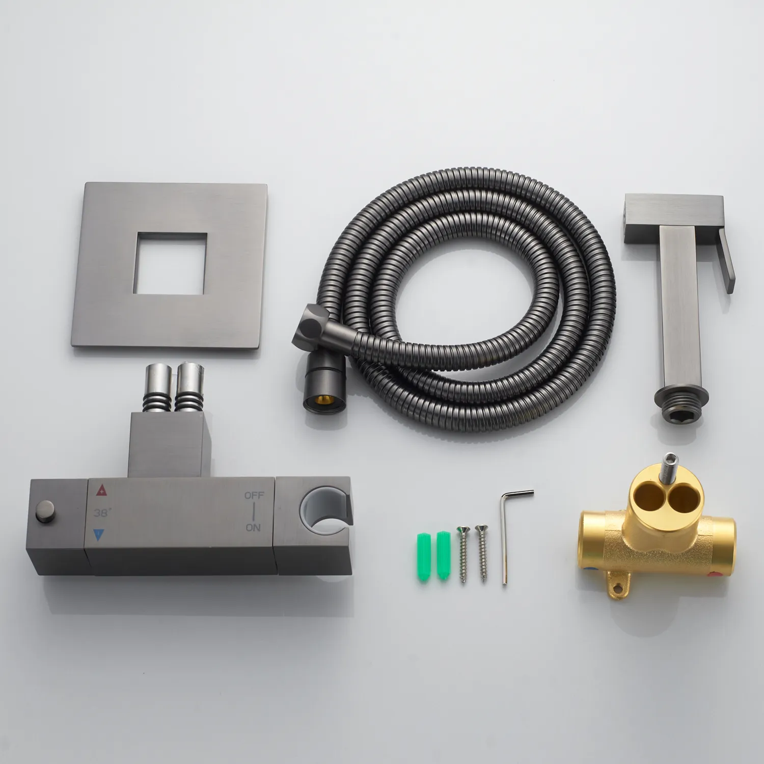 Гигиенический душ с термостатом Rose R965T, оружейная сталь