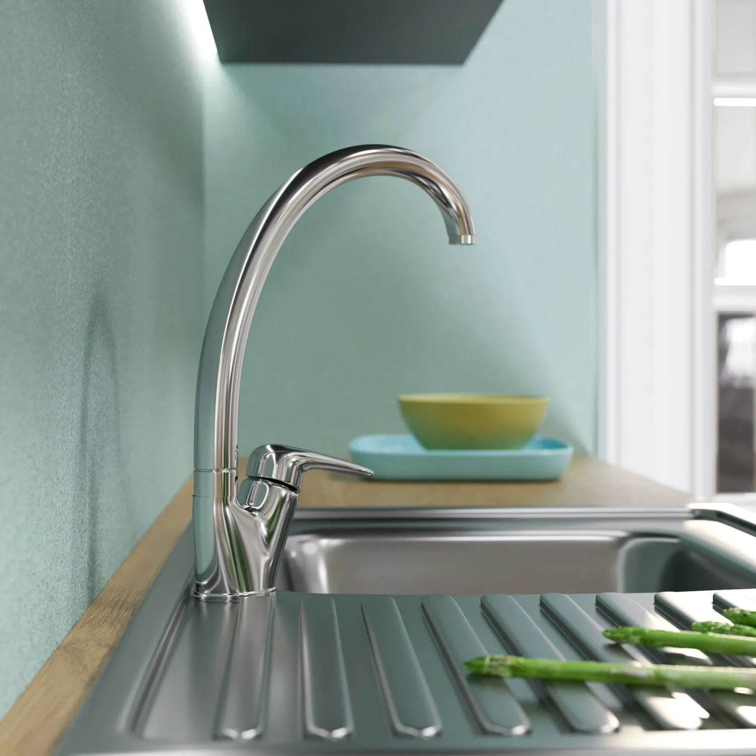 Смеситель для кухни MIXLINE ML08-032 высокий излив боковая ручка (522135)