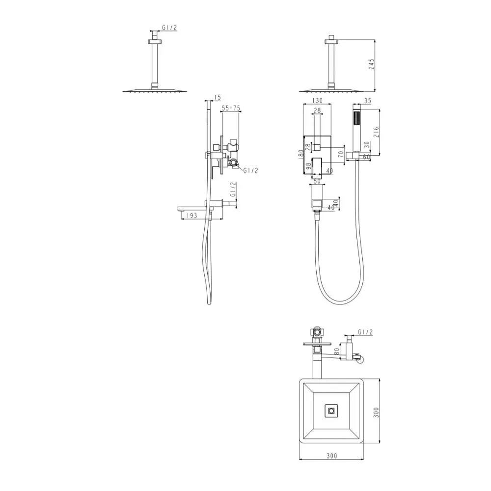 Душевая система встраиваемая Grocenberg GB5089MG-2, матовое золото
