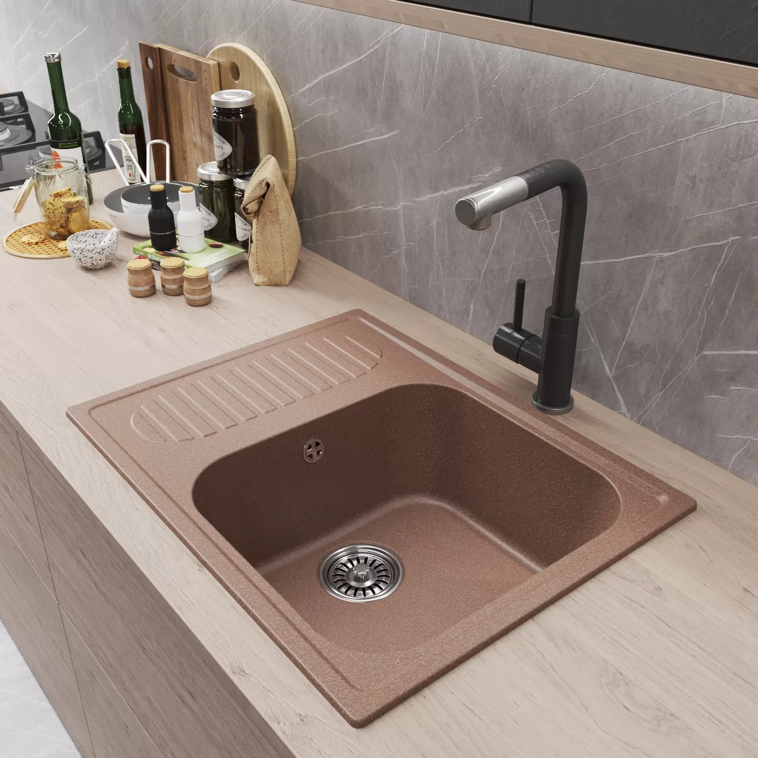 Мойка MIXLINE ML-GM18 с крылом  терракотовая (307) 640*490*190мм NEW (551969)