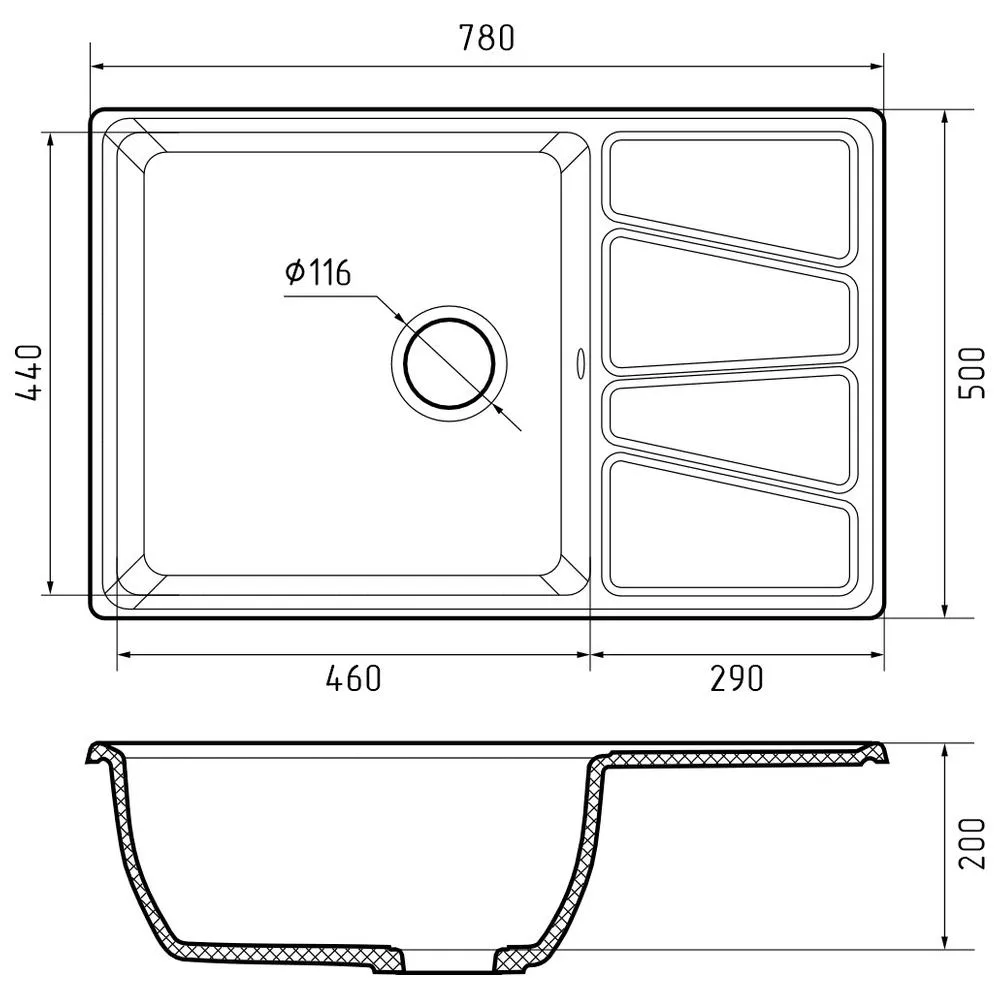 Кухонная мойка GranFest VERTEX 780L, черный
