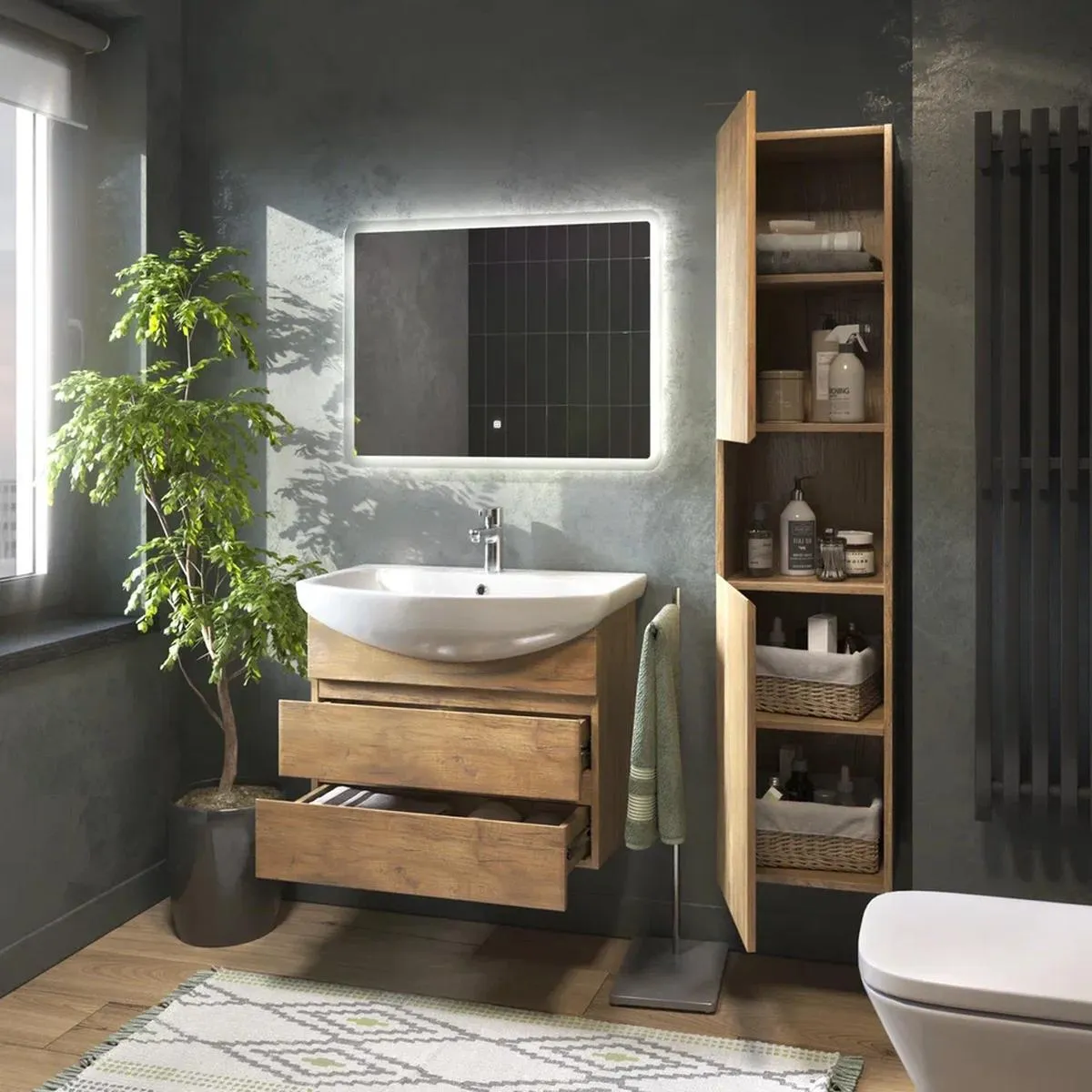 Тумба с раковиной подвесная VIGO Wing tp.WIN.BAL.60.2Y дуб золотой, 60 см