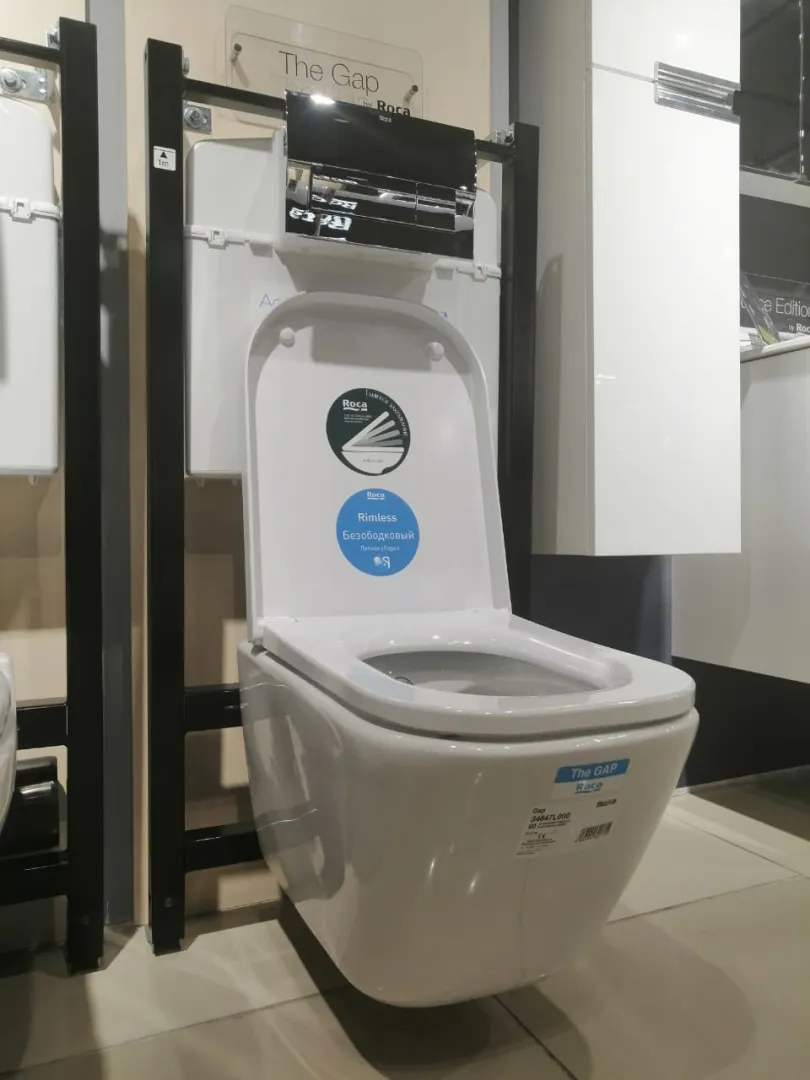 Комплект унитаз с инсталляцией, кнопкой и сиденьем микролифт Roca The GAP! безободковый (893104100)