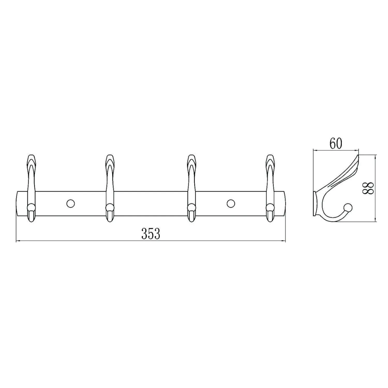 Планка с крючками (4 крючка) Savol S-06204H