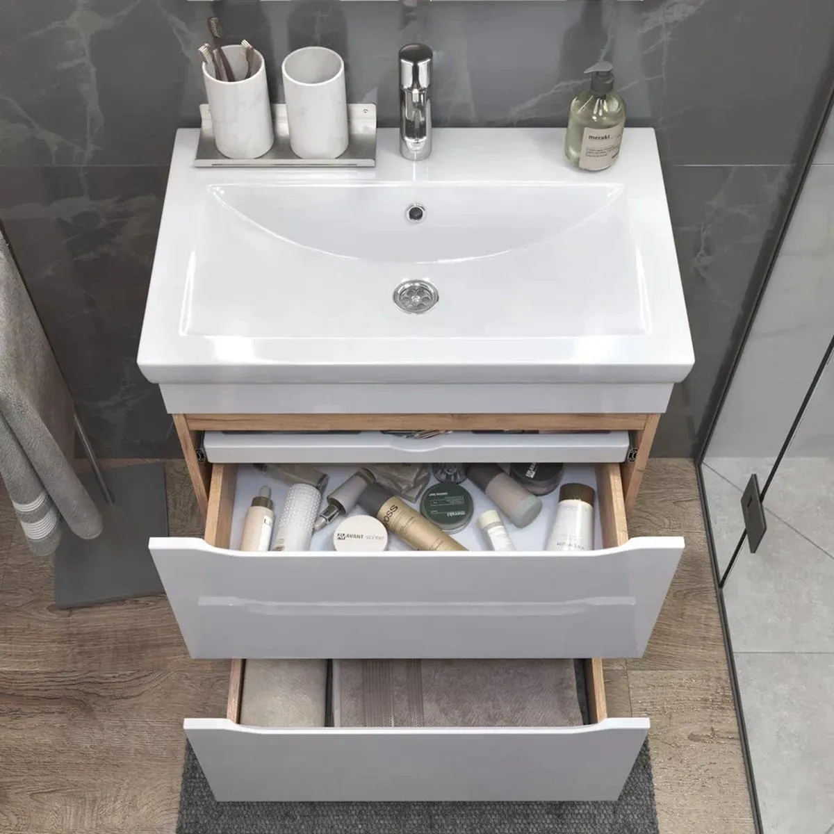 Тумба с раковиной напольная VIGO Grani 202 дуб золотой, 70 см