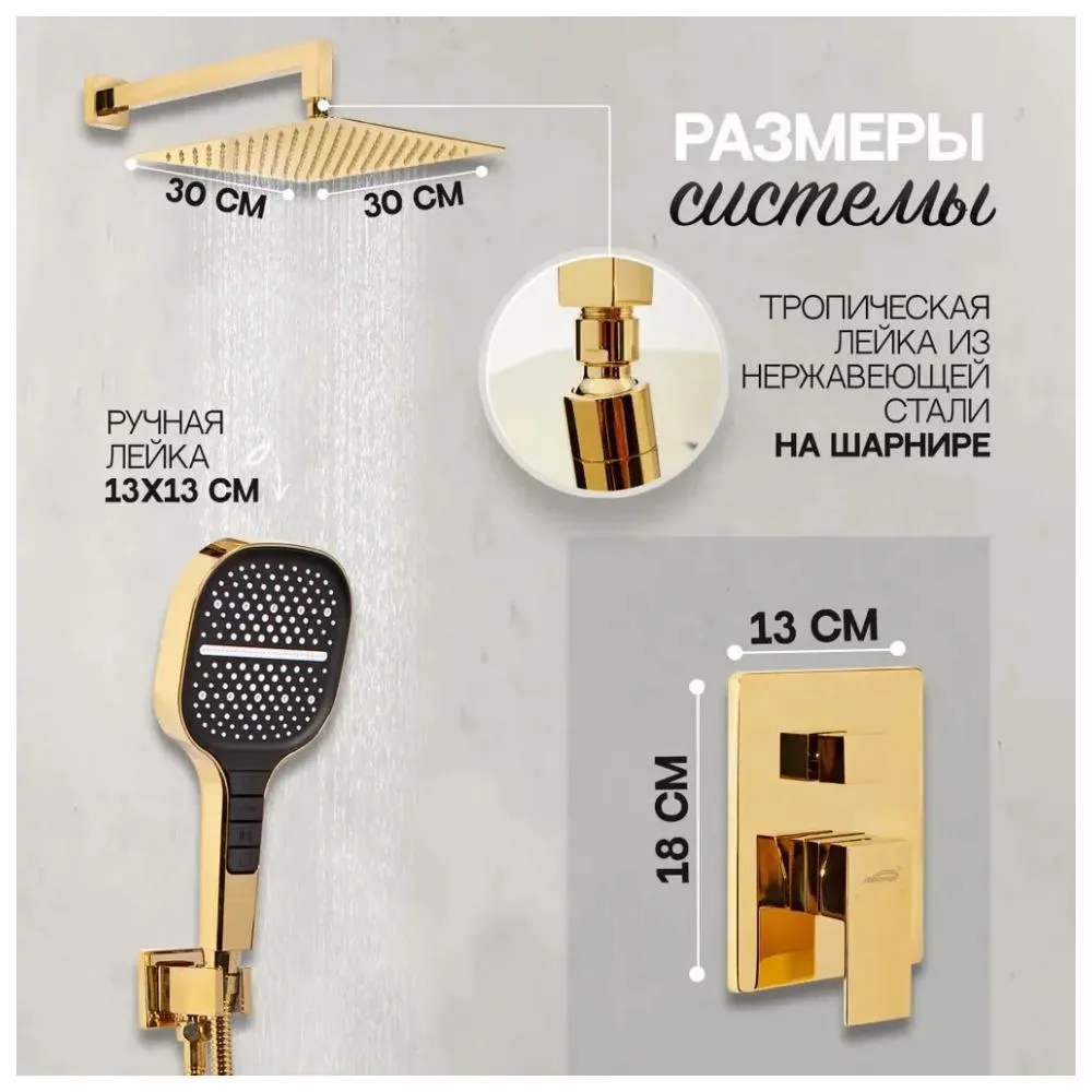 Душевая система встраиваемая (без излива) Hansberge H6070GO, золото