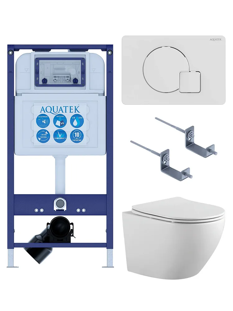 SET AQUATEK ЕВРОПА-066 4в1 (рама AQUATEK INS-0000025 +крепление KKI-0000002 +кнопка KDI-0000066 +унитаз AQ1901-00 +тонкое сиденье sc)