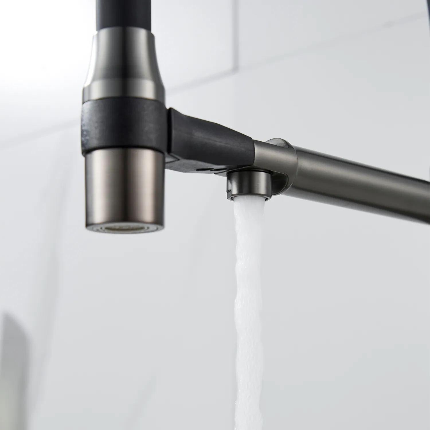 Смеситель для кухни с гибким изливом и подключением фильтра Shevanik S378T, оружейная сталь