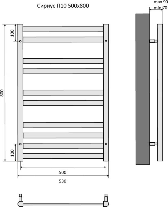 Полотенцесушитель водяной Aquatek Сириус П10 500х800, черный муар