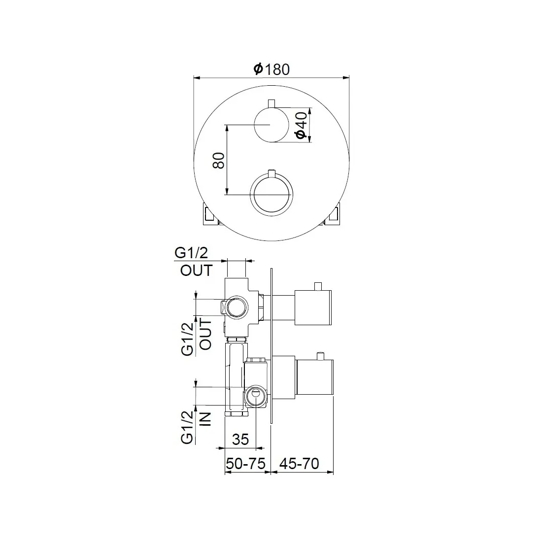 Смеситель для душа встраиваемый с термостатом Webert Sax Evolution SE970903740, белый