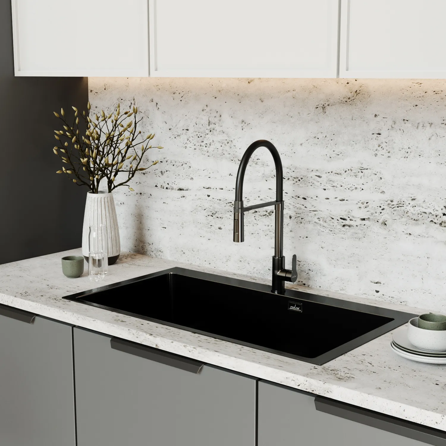 Смеситель для кухни 35k MIXLINE МЛНС-0402Г (MLSS-0402BL)черн.гиб. изл магнит, п/гайку ЧЕРНЫЙ ГРАФИТ (556021)