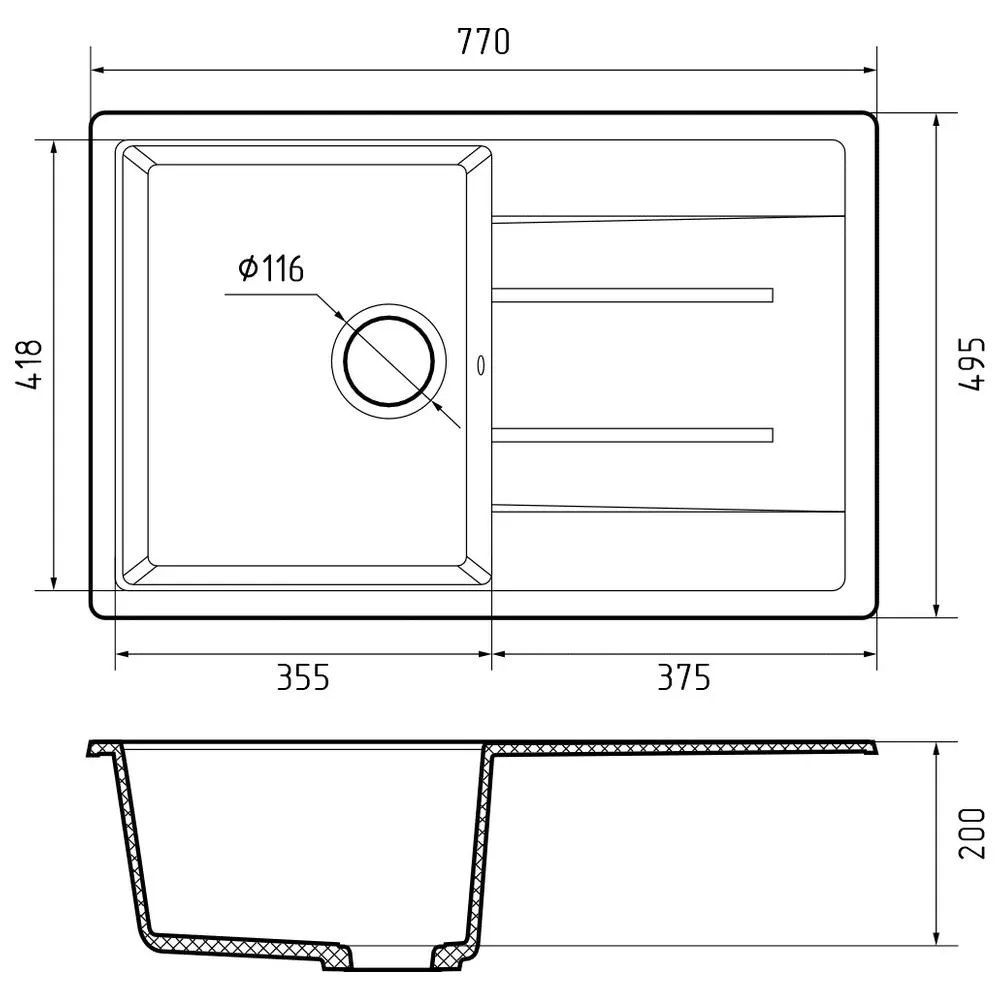 Кухонная мойка GranFest QUADRO 780L, топаз
