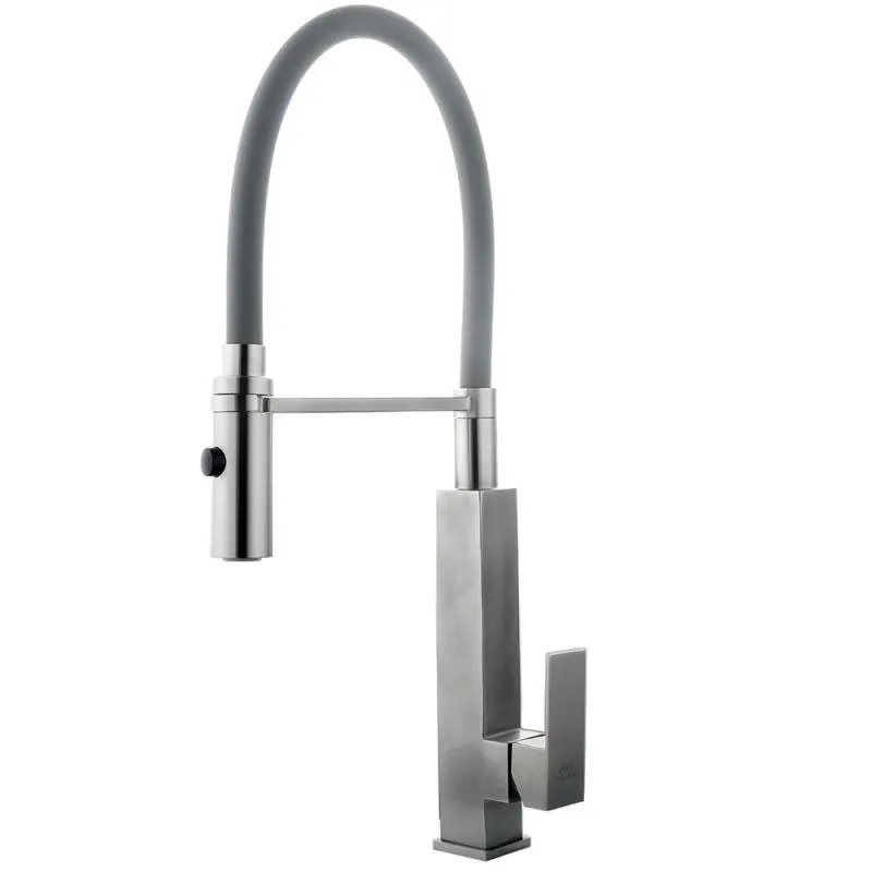 Смеситель для кухни с гибким изливом FASHUN A54102-12, сатин/серый