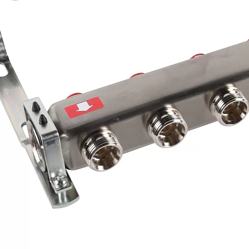 Коллектор Rommer 1"x3/4" на 10 контуров с запорными клапанами (нерж. сталь) (RMS-3201-000010)
