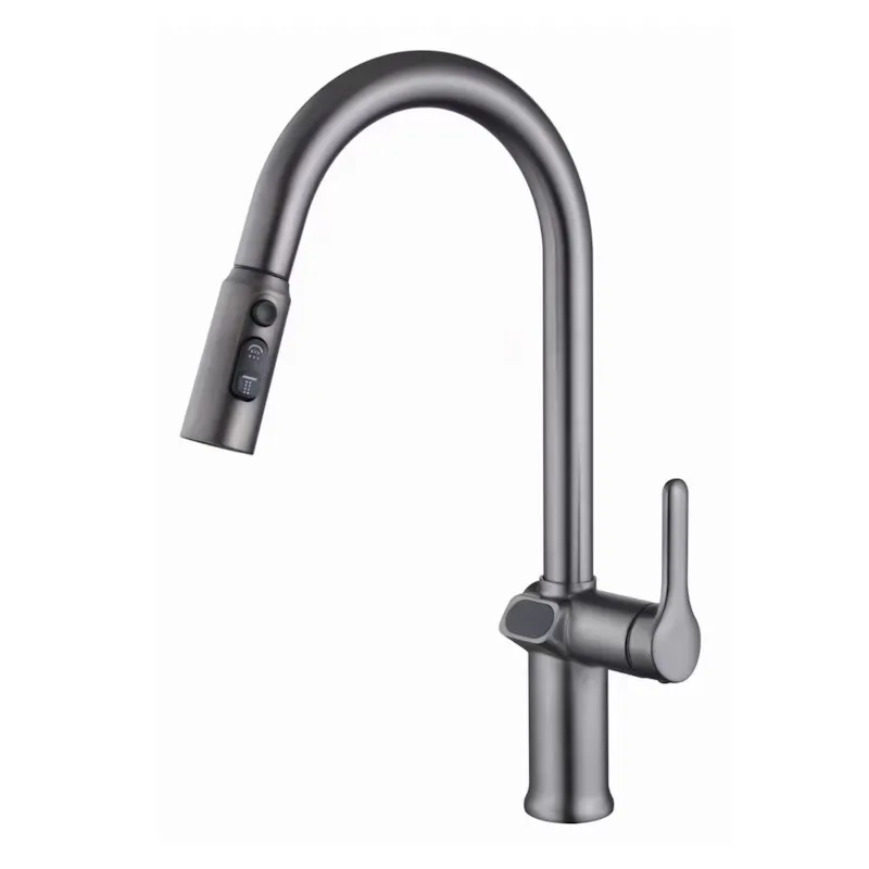 Смеситель для кухни с выдвижным изливом и дисплеем Esko Kitchen K15LEDGM, оружейная сталь