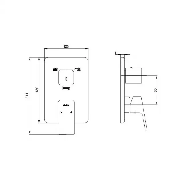 Смеситель для душа E.C.A. Tiera 102167305EX-K(внешняя часть)