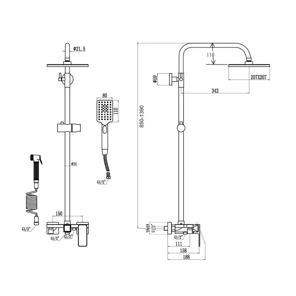 Душевая система с гигиеническим душем D-Lin D10A13, хром
