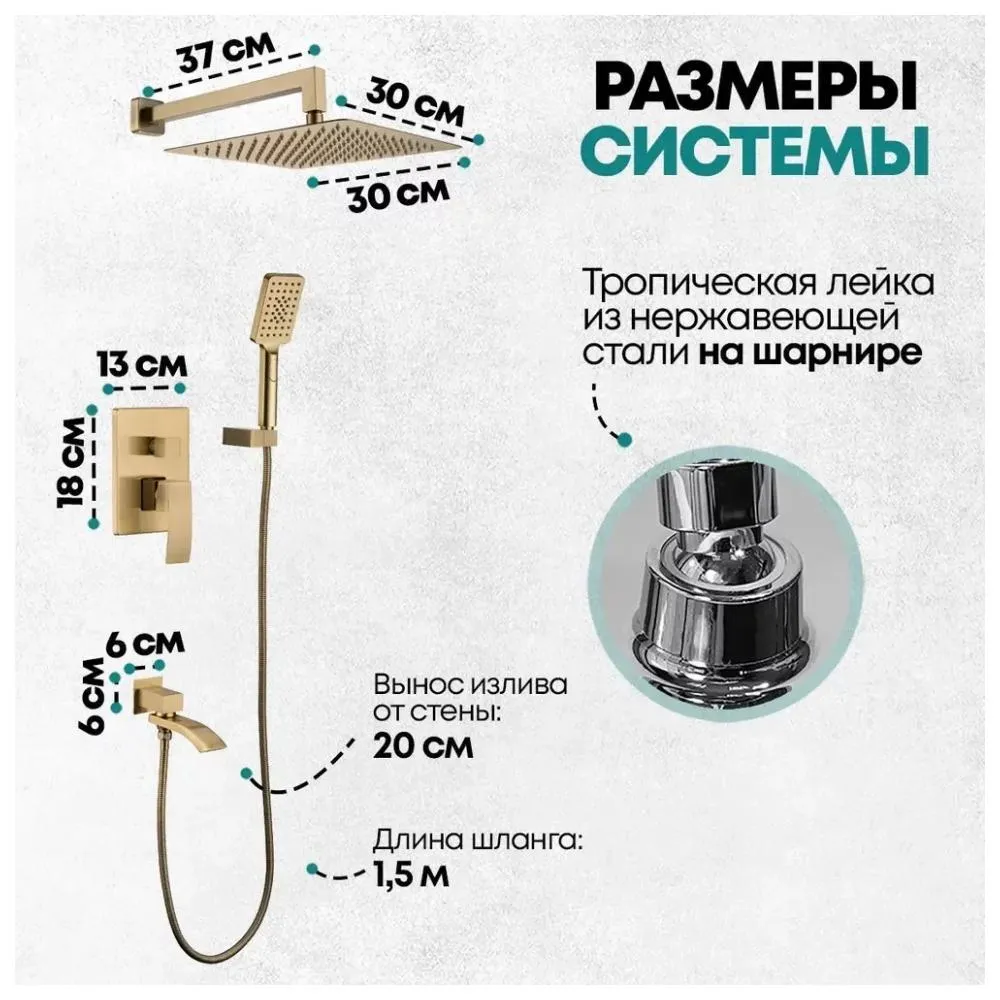 Душевая система встраиваемая Grocenberg GB5007MG, матовое золото