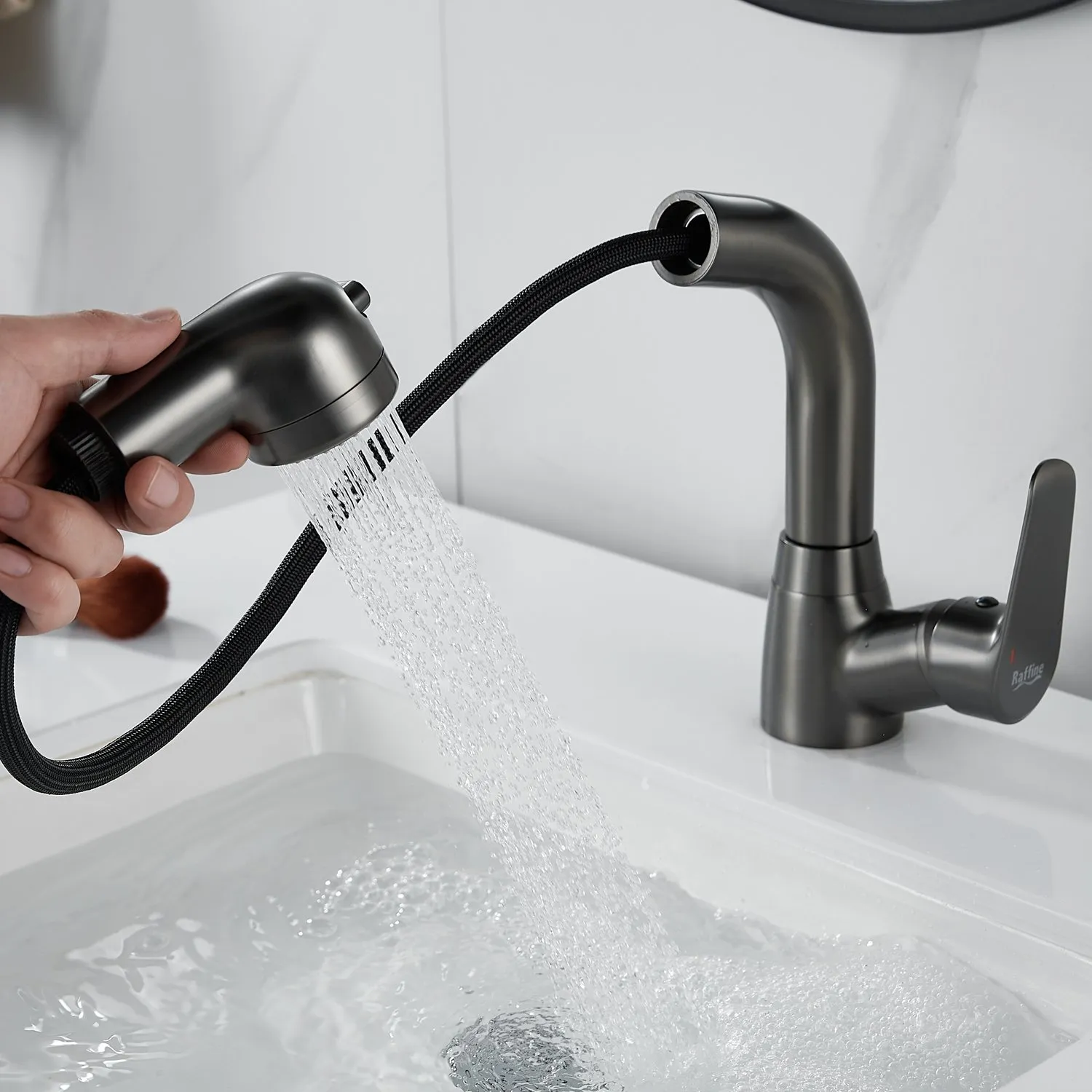 Смеситель для раковины многофункциональный Raffine F291T, оружейная сталь