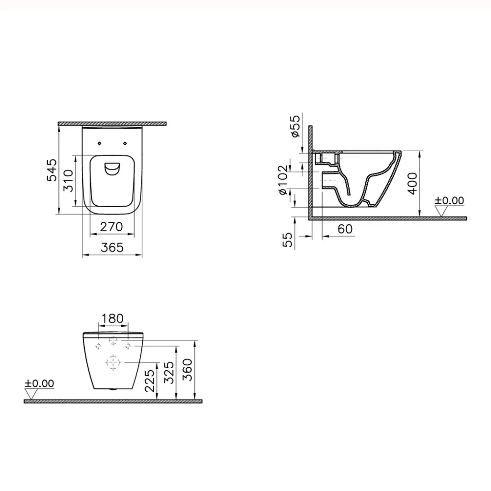 9856B003-7207 Комплект Vitra: Integra Square подвесной Безободковый унитаз + тонкое сиденье МЛ/БС+ инсталляция + панель смыва хром глянец
