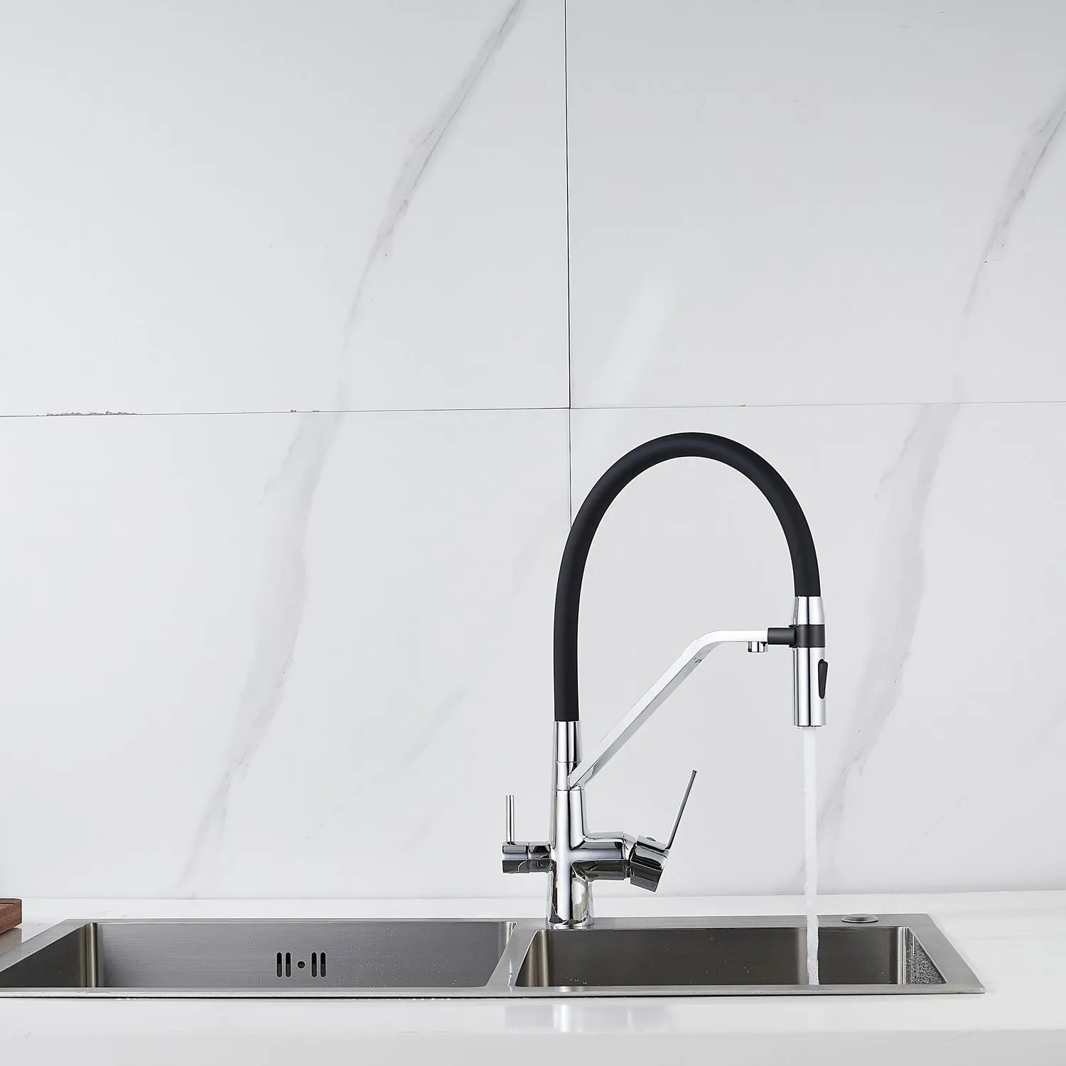 Смеситель для кухни с гибким изливом и подключением фильтра Shevanik S278, хром