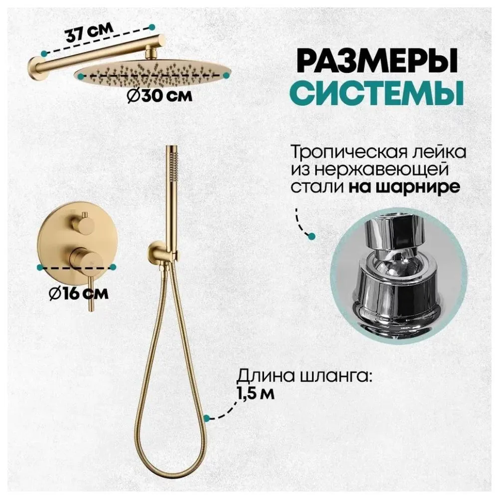 Душевая система встраиваемая (без излива) Grocenberg GB5099MG-3, матовое золото