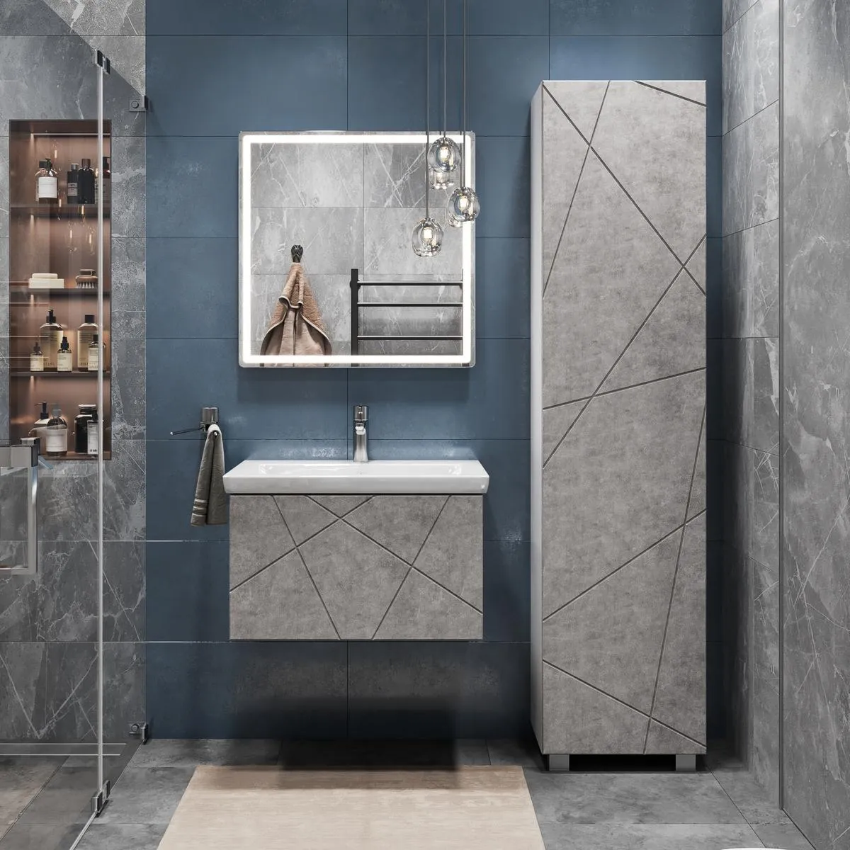 Тумба с раковиной подвесная VIGO Geometry 033 бетон, 60 см