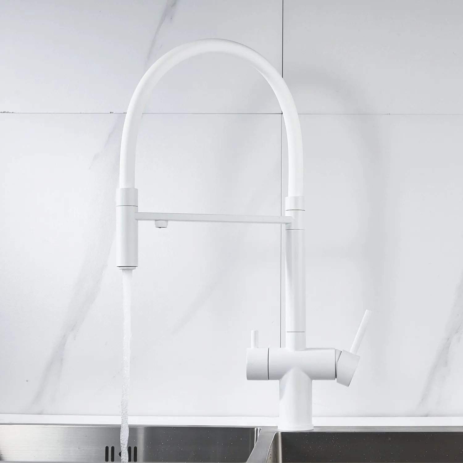 Смеситель для кухни с подключением фильтра Shevanik S178C, белый