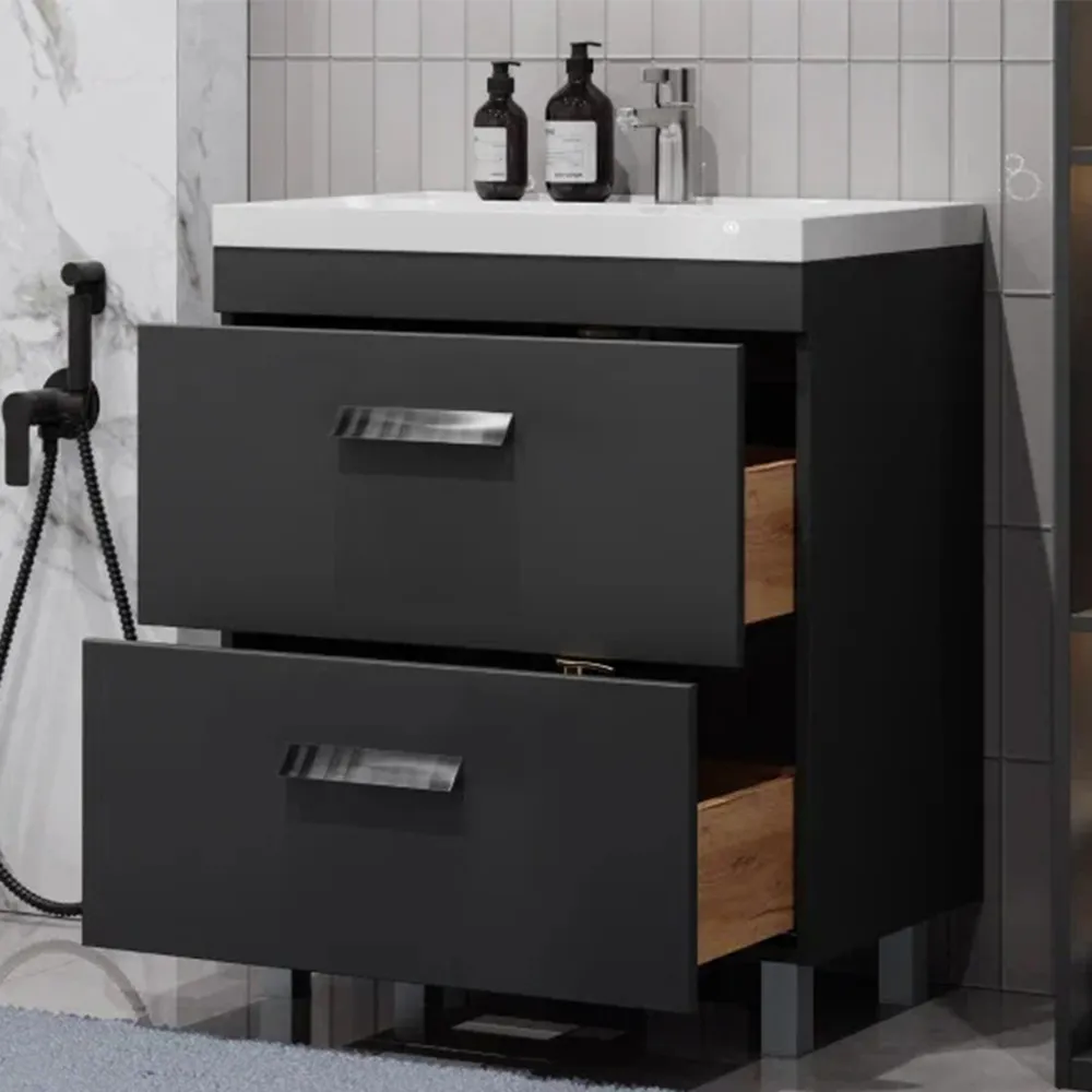 Тумба с раковиной напольная Velvex Orlando tn.ORL.CLA.70.2Y графит, 70 см