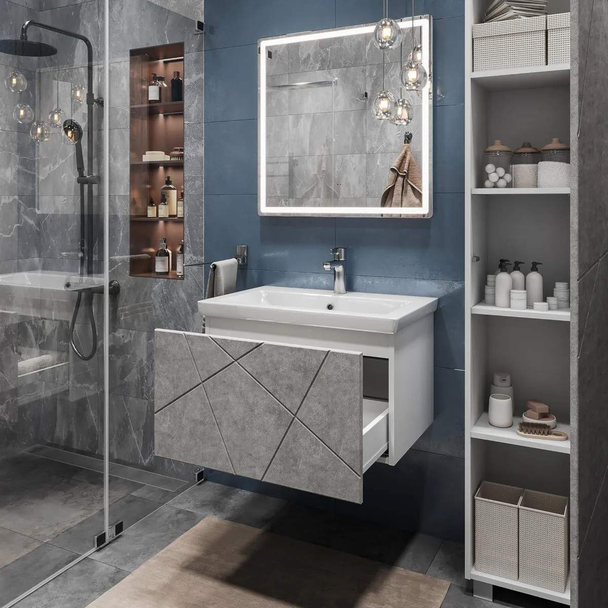 Тумба с раковиной подвесная VIGO Geometry 033 бетон, 60 см