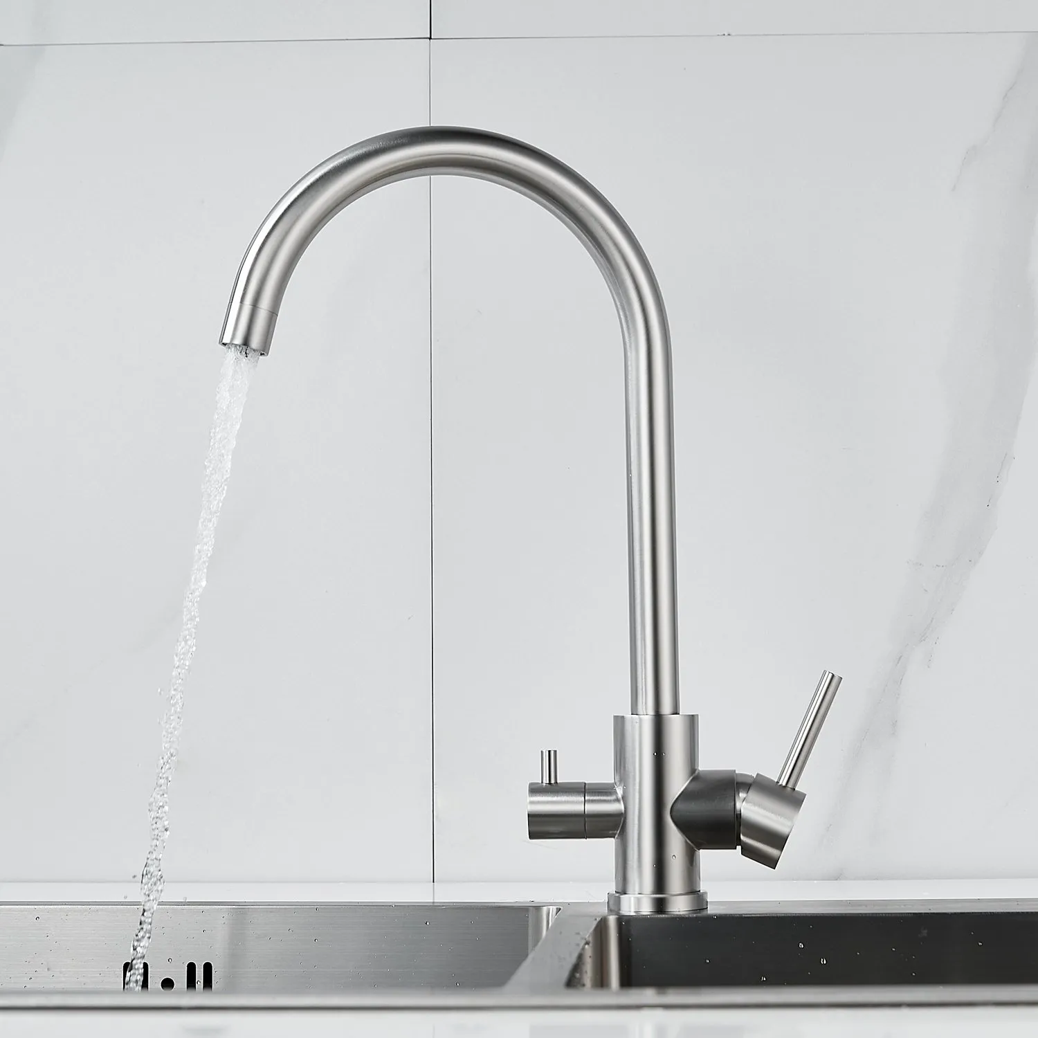 Смеситель для кухни с подключением фильтра воды Raffine F108L, сатин