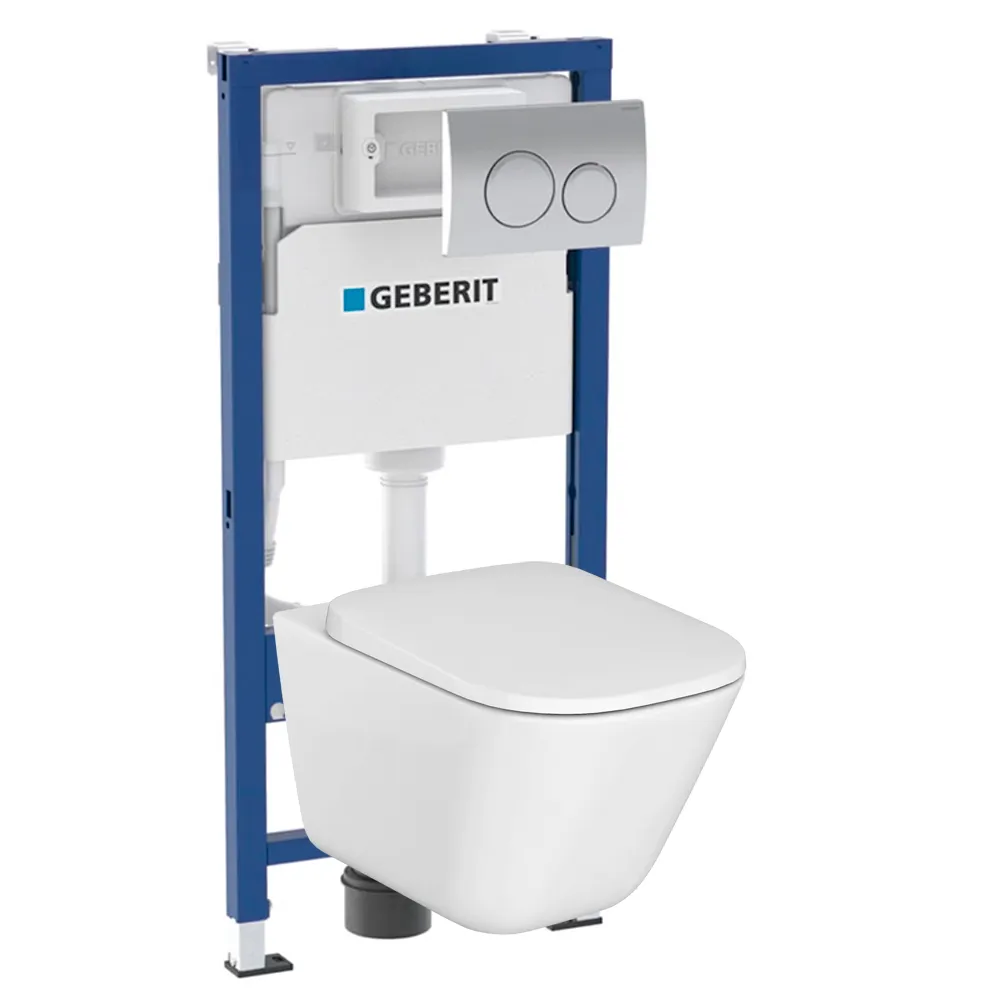 Комплект инсталляция и унитаз подвесной безободковый Geberit Delta The Gap, белый (458.118.21.R2)