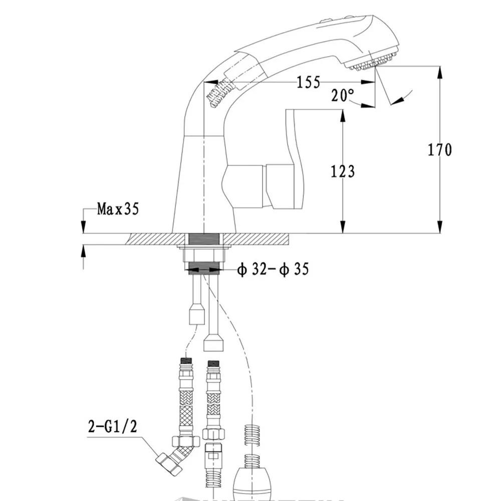 Смеситель для кухни с выдвижным изливом и режимом душ GranFest 3773, кашемир
