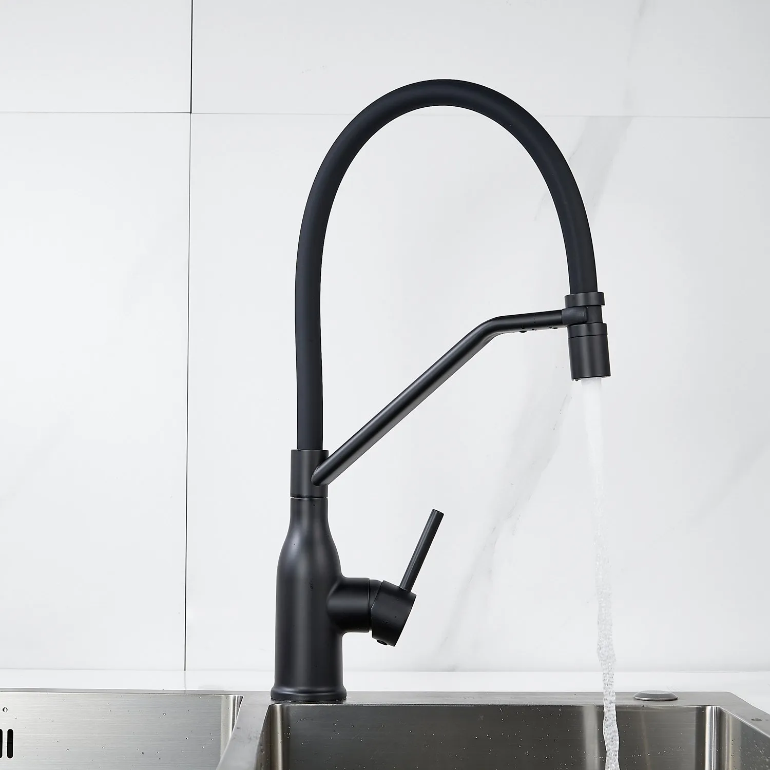 Смеситель для кухни с гибким изливом Shevanik S343H-3, черный