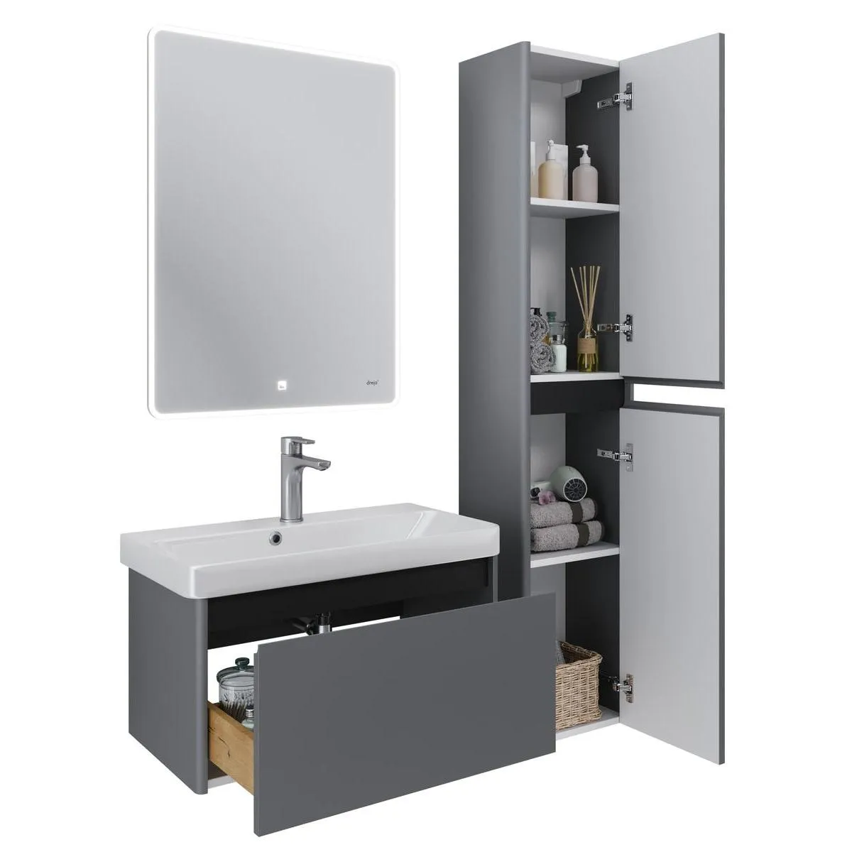 Тумба с раковиной подвесная Dreja Luxury 70 см, серый базальт