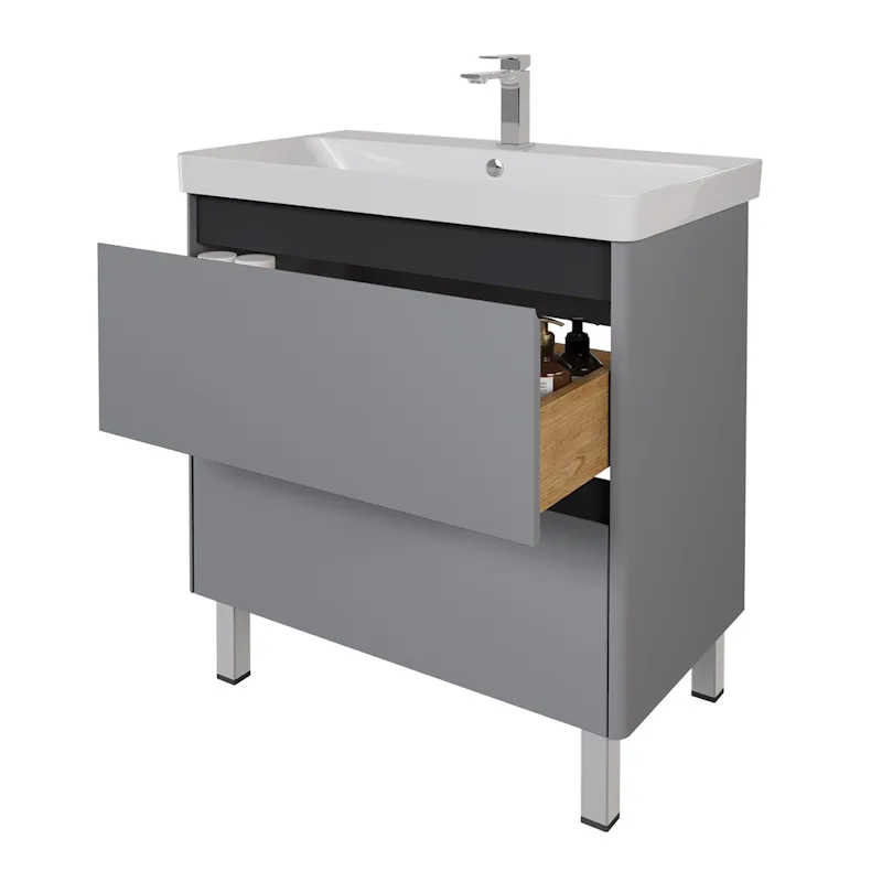 Тумба с раковиной подвесная/напольная Dreja Luxury Plus 80 см, серый базальт