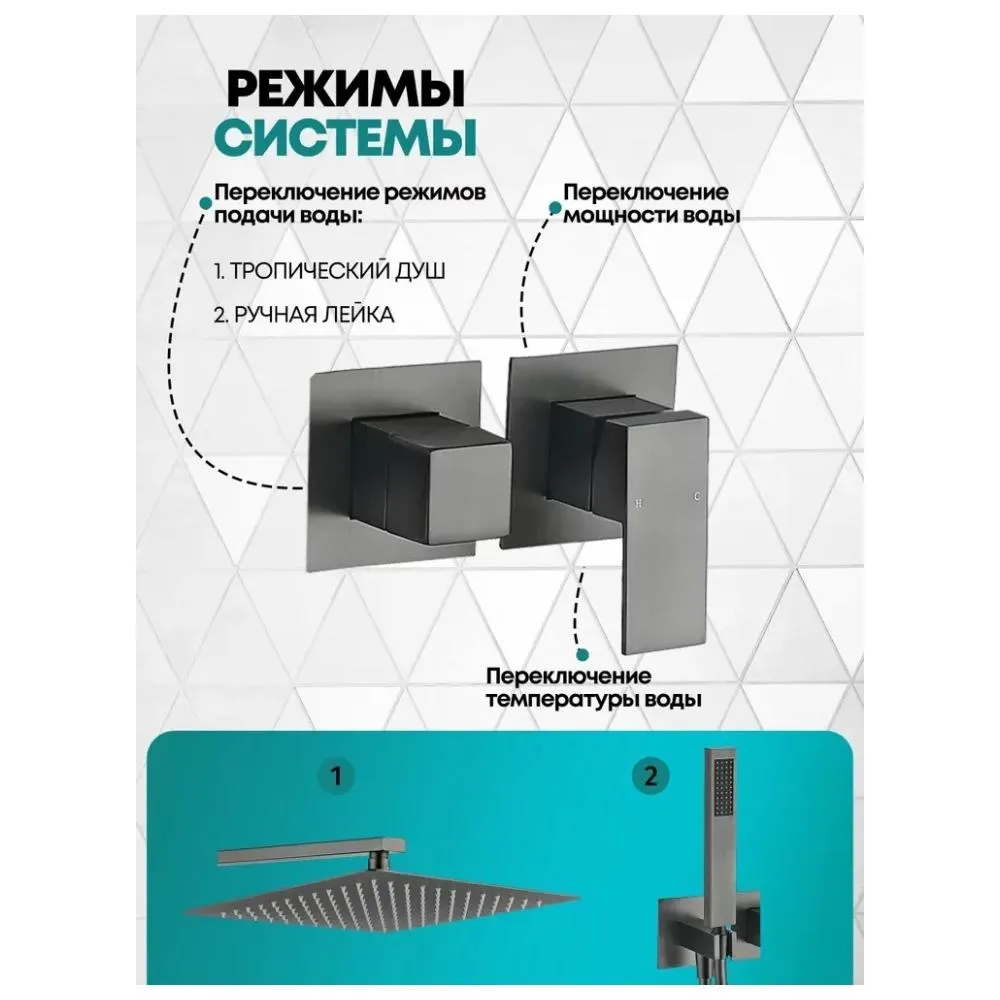 Душевая система встраиваемая (без излива) Grocenberg GB5080BG, графит