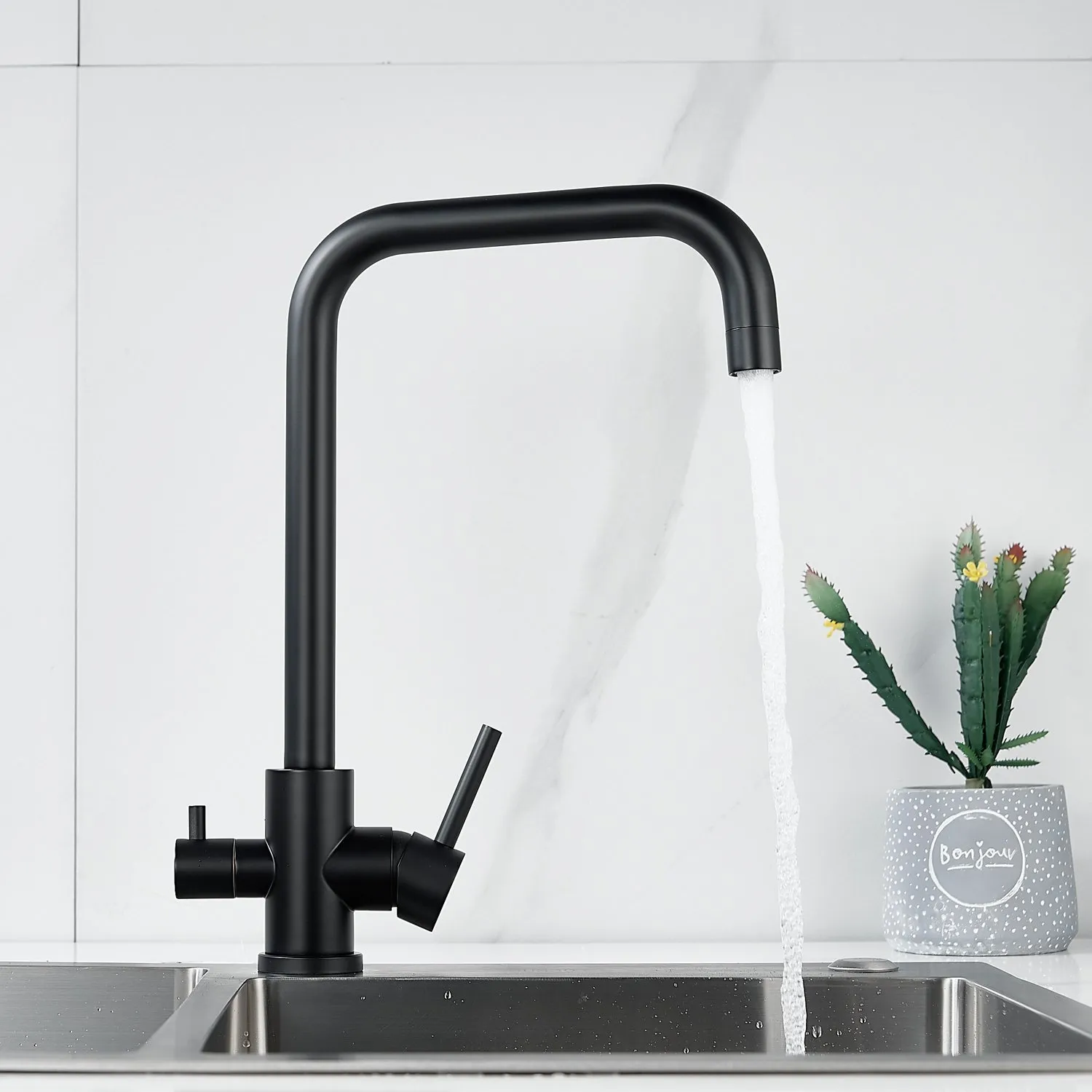 Смеситель для кухни с подключением фильтра воды Raffine F118H, черный