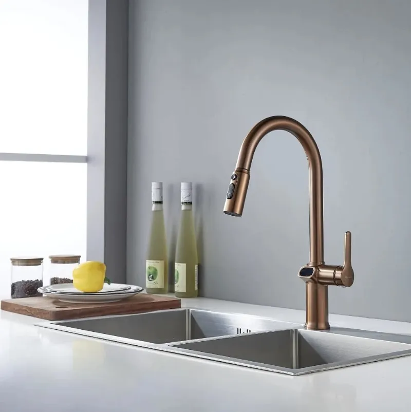 Смеситель для кухни с индикатором температуры Knotlor KN-100/RB, бронза