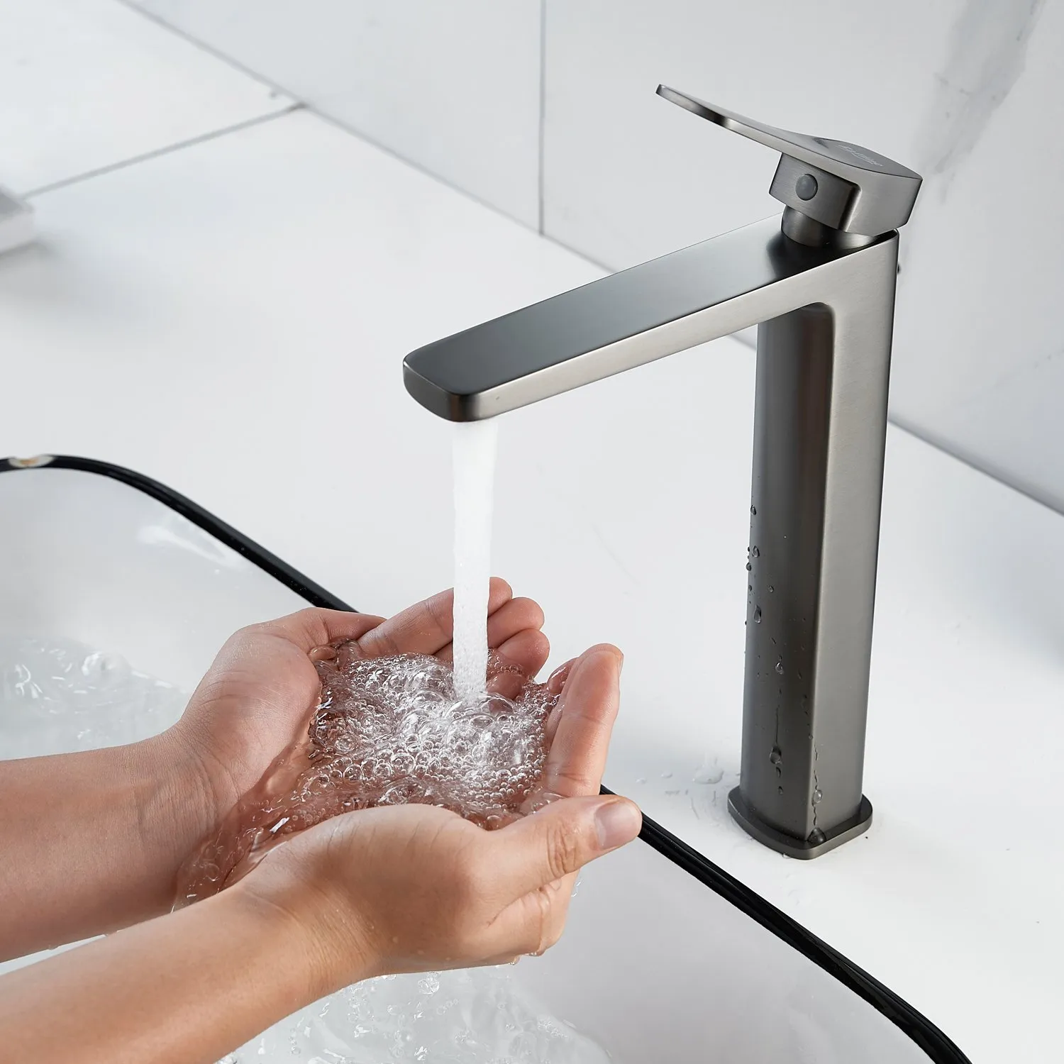 Смеситель для раковины высокий  Raffine F1199T, оружейная сталь