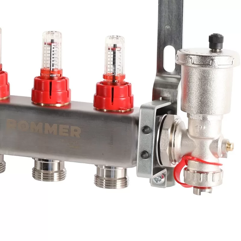 Коллектор Rommer 1"x3/4" на 3 контура с расходомерами в сборе (нерж. сталь) (RMS-1210-000003)